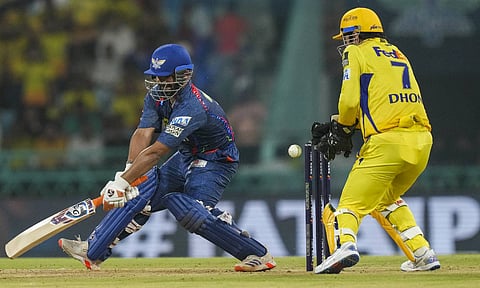 Lucknow Super Giants' batter Rishabh Pant plays a shot during the Indian Premier League (IPL) 2025 match between Lucknow Super Giants and Chennai Super Kings, at Bharat Ratna Shri Atal Bihari Vajpayee Ekana Cricket Stadium, in Lucknow, Monday, April 14, 2025 (PTI) 
