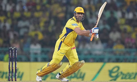 Chennai Super Kings' captain MS Dhoni plays a shot during an Indian Premier League (IPL) 2025 T20 cricket match between Lucknow Super Giants and Chennai Super Kings, at Bharat Ratna Shri Atal Bihari Vajpayee Ekana Cricket Stadium, in Lucknow, Monday, April 14, 2025 (PTI) 