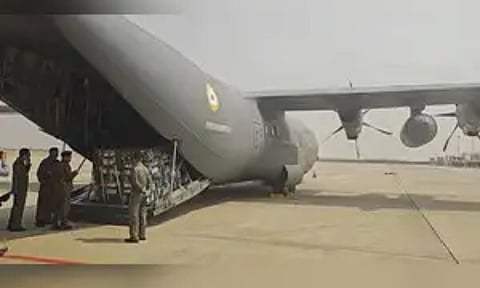 Indian Air Force's C-130J upon reaching the earthquake-hit Mandalay from Delhi carrying 16 tonnes of essential humanitarian aid, rice and other essential food items, in Mandalay, Myanmar (PTI)
Read more at:
https://economictimes.indiatimes.com/news/defence/iaf-responds-to-reports-of-gps-spoofing-in-myanmar-says-crew-took-all-due-precautions/articleshow/120285427.cms?utm_source=contentofinterest&utm_medium=text&utm_campaign=cppst