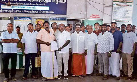 Private bus owners at TNSTC office in Thanjavur