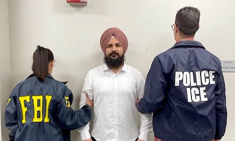Harpreet Singh, an alleged gangster, after being arrested by the FBI and ERO, in Sacramento, California, USA (PTI)