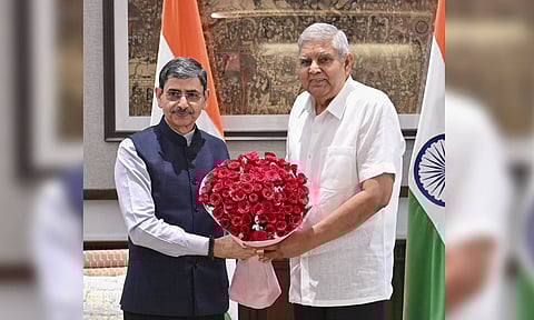 Vice President Jagdeep Dhankhar with Tamil Nadu Governor R.N. Ravi during a meeting at Vice President's Enclave, in New Delhi (PTI) 