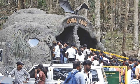 People waiting for buying tickets to have a glimpse of Guna Caves from a safe distance