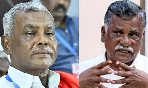 CPM state secretary P Shanmugam and CPI state secretary R Mutharasan