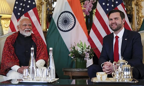 U.S Vice President JD Vance, right and Indian Prime Minister Narendra Modi, left (AP)