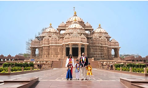 US Vice President J.D. Vance with Second Lady Usha Vance and their children visits Akshardham temple (PTI)