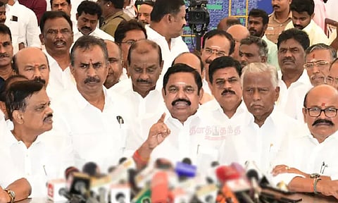 Leader of Opposition Edappadi K Palaniswami addressing the media after staging a walk out in Assembly (Daily Thanthi)