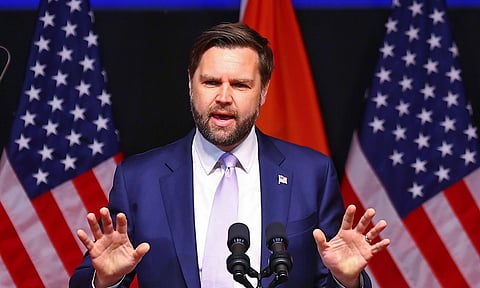 US Vice President J.D. Vance addresses a gathering, in Jaipur (PTI)