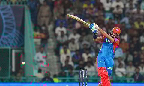 Axar Patel plays a shot during the match between Lucknow Super Giants and Delhi Capitals (PTI)
