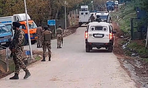 Security forces personnel during a search operation in Bisaran forest area (PTI)