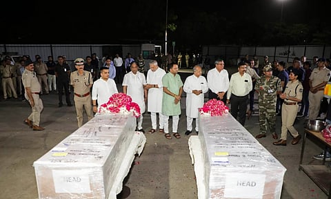 Gujarat Minister Harsh Sanghavi pays tribute to the mortal remains of victims of the Pahalgam terror attack