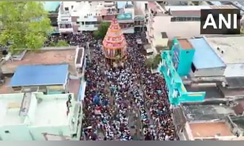  Grand annual Chithirai Car Festival, also known as Viruppan Thirunal celebrated at Srirangam Sri Ranganathaswamy Temple in Tiruchy (ANI)