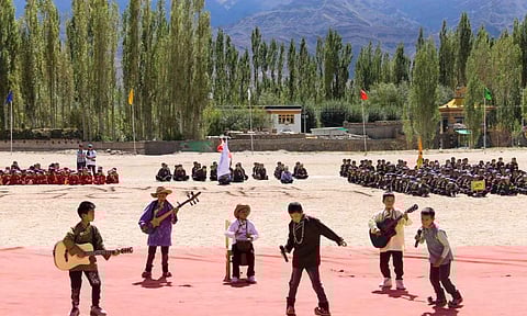 Students at Ladakh's Druk Padma Karpo School, popularly known as 'Rancho's school' from the Bollywood film '3 Idiots', in Ladakh (PTI)