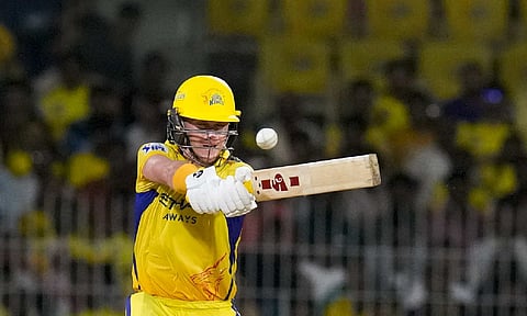  Chennai Super Kings Sam Curran plays a shot during an Indian Premier League (IPL) 2025 T20 cricket match between Chennai Super Kings and Punjab Kings, at the MA Chidambaram Stadium, in Chennai, Wednesday, April 30, 2025. (PTI)