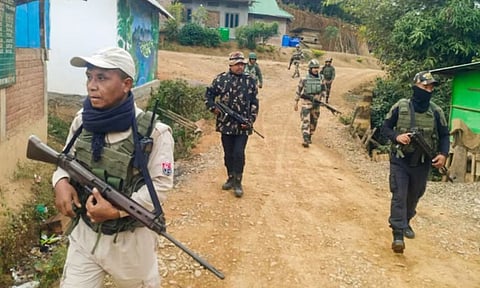 Security personnel patrolling in a sensitive area of Manipur (PTI)