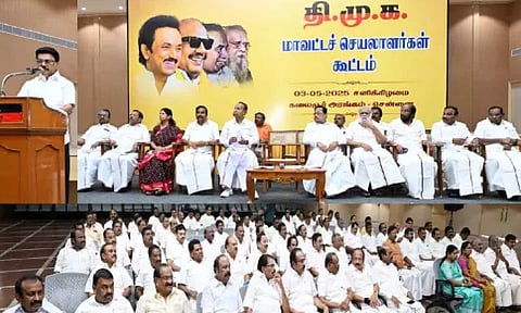 DMK party district secretaries meeting at DMK headquarters 'Anna Arivalayam' on May 3