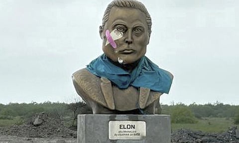 A statue of SpaceX founder Elon Musk on Saturday, May 3, 2025, is seen near the town of Boca Chica, Texas, that would become Starbase, Texas, if local residents approve a measure to make the area surrounding the rocket launch site its own city (AP)