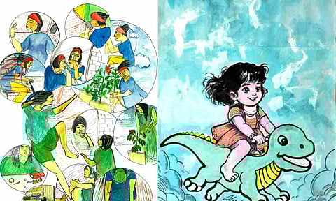 (L-R) Work by Parvathy Subramanian; Work by S Kumar 