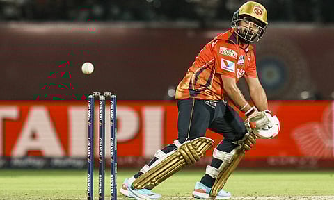 Punjab Kings' batter Prabhsimran Singh plays a shot during the Indian Premier League (IPL) 2025 match between Punjab Kings and Lucknow Super Giants, at Himachal Pradesh Cricket Association Stadium, in Dharamshala (PTI) 