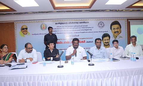 Electricity Minister SS Sivasankar at his maiden review meeting with TNPDCL officials on Monday