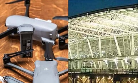 (L to R) The seized drones; Chennai Airport