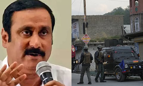 PMK leader Anbumani Ramadoss; Security forces keep vigil amid high alert near the spot where unknown jet crashed after midnight, at Wuyan, Pampore, in Pulwama district, J&K, Wednesday, May 7, 2025 (PTI) 