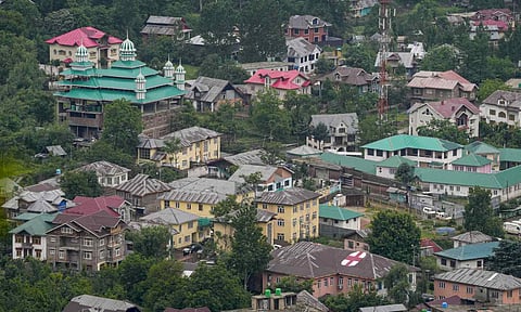A freshly painted red cross symbol on the roof of a hospital amid escalating tensions between India and Pakistan, at Uri, in Baramulla district of north Kashmir (PTI) 
