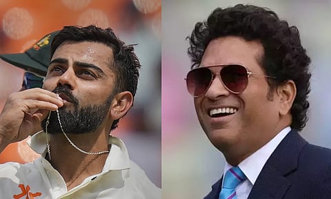 (L-R) Indian cricketers Virat Kohli; Sachin Tendulkar (File Image)