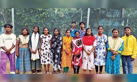 A section of children from Karunalaya who cleared board exams in classes 11 and 12, and (below) Class 10 this year