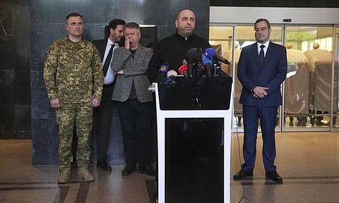 Ukraine's Defence Minister Rustem Umerov talks to journalists in Istanbul, Turkey (AP)