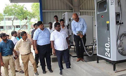 Transport and Electricity minister SS Sivasankar reviews construction works under way at Vyasarpadi depot, on Saturday
