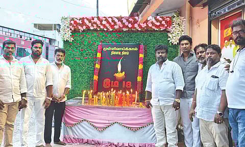 TVK party functionaries participate in the candlelight vigil held in the city, on Sunday