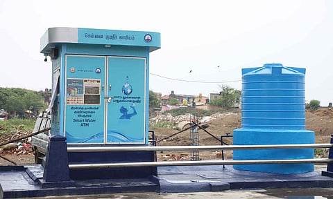 One of the first water vending machines installed at Pattinappakkam as part of the phase one project (Photo credit: Justin George)