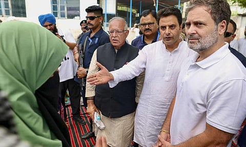 Congress leader and LoP in Lok Sabha Rahul Gandhi during a visit to a school, in Poonch, J&K, Saturday, May 24, 2025 (PTI) 
