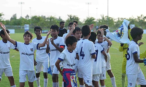 FC Madras players celebrate after reaching the final