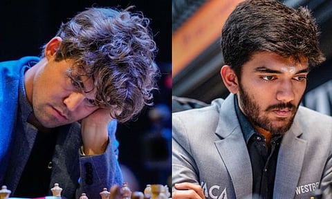 Magnus Carlsen and Gukesh Dommaraju (PTI)