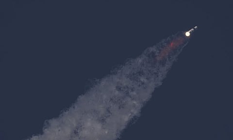SpaceX's Mega Starship makes a test flight from starbase on Tuesday (AP)