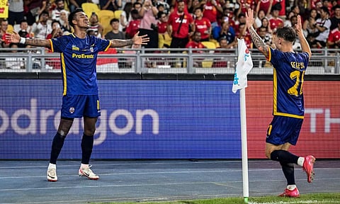 All-Stars Maung Maung Lwin celebrates after scoring 