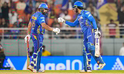 Mumbai Indians' Rohit Sharma and Tilak Varma during the Indian Premier League (IPL) 2025 Eliminator cricket match