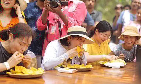 People from different nationalities taking part in the mango-eating contest 