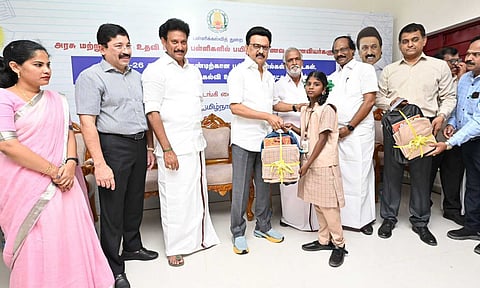 MK Stalin on Monday kick-started the distribution of school items to students of Lady Wellington Higher Secondary of School