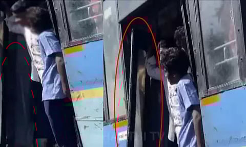 MTC bus door glass hangs loose mid-route in Chennai