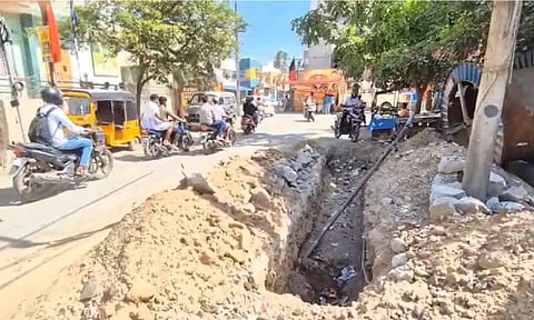 A section of Anna Salai in Pammal left dug up for TNEB cabling work