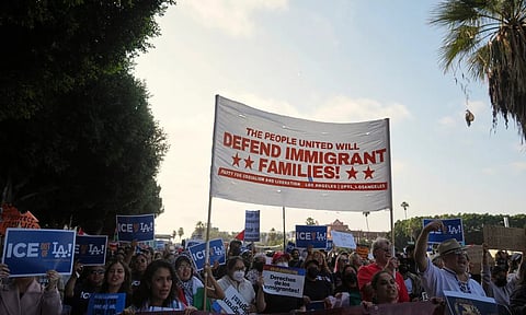 Protesters demonstrate against Immigration Enforcement in Los Angeles, (AP)