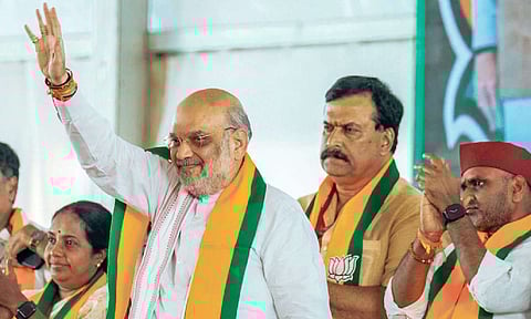 BJP leader Amit Shah,and others at the Tamil Nadu officer-bearers’ meet in Madurai on Sunday