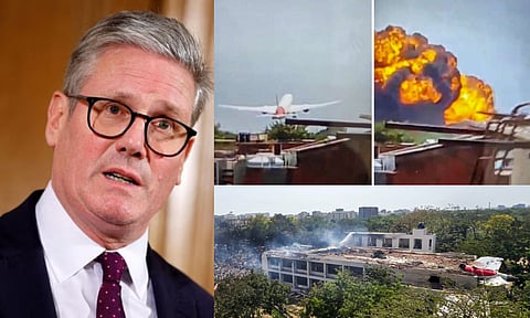 British Prime Minister Keir Starmer; A London-bound Air India plane crashes moments after taking off from the Ahmedabad airport, Thursday (PTI)