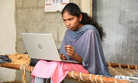 A Rajeswari, a student of Karumandruai Government Tribal Residential School in Kalvarayan Hills