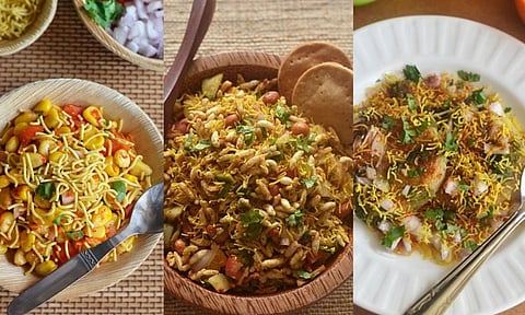 corn chaat, dry bhel, aloo tikki chaat 
