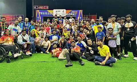 The Indian contingent poses with their medals following the Asian Para Badminton Championships in Thailand