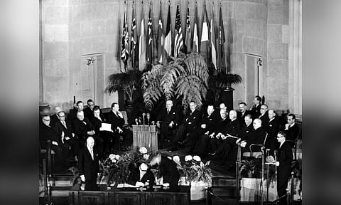 Historic North Atlantic Pact signed in Washington, DC, April 4, 1949 (Photo: AP)